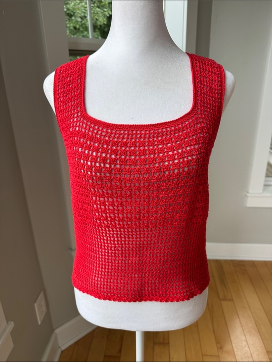 Vintage Tops - Vintage Red Crochet Square Neck Tank Top Size Small/Medium